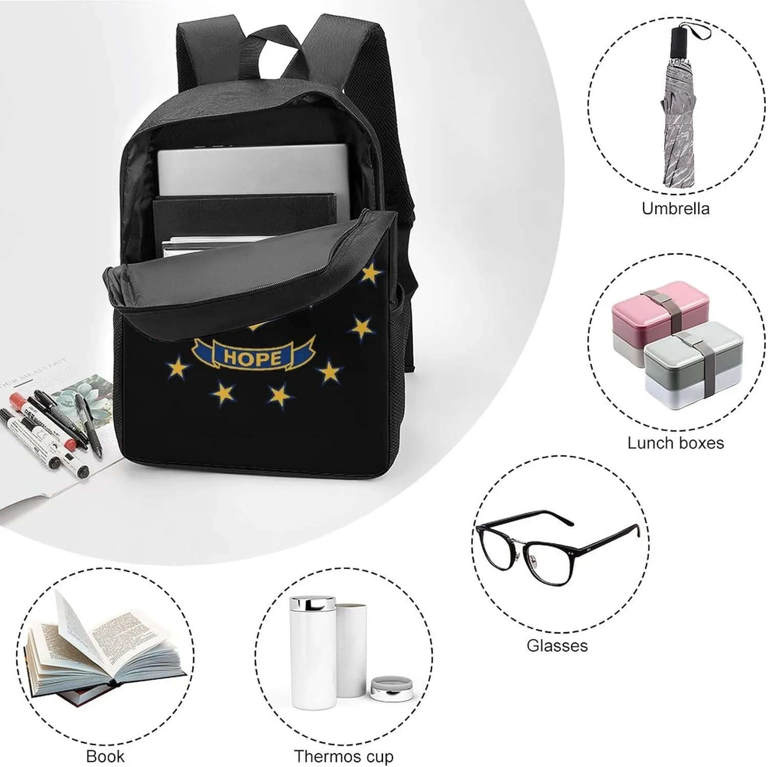 Rhode Island State Flag Backpack with Adjustable Straps, Suitable for Travel Picnics Activities