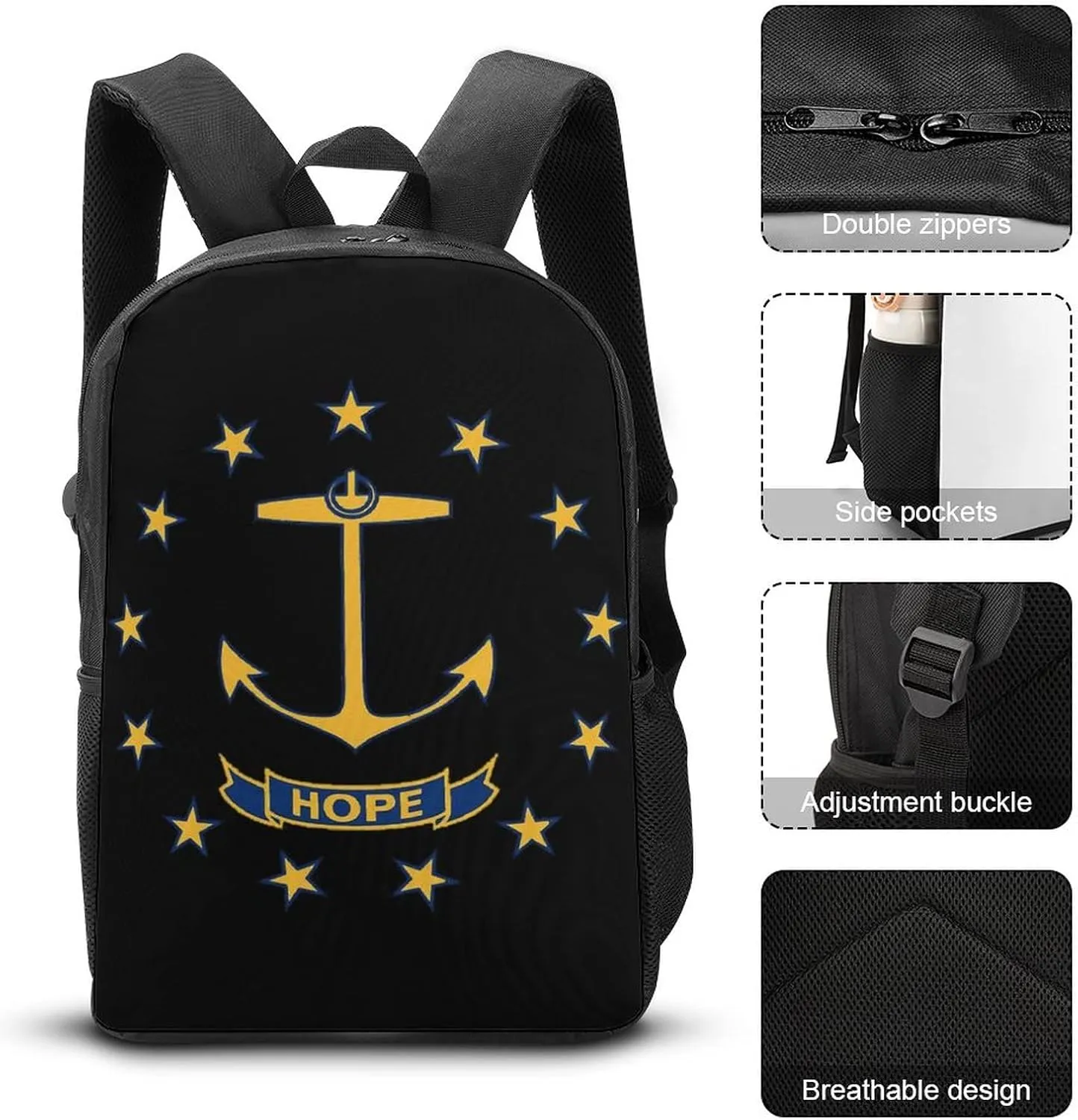 Rhode Island State Flag Backpack with Adjustable Straps, Suitable for Travel Picnics Activities