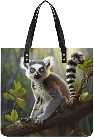 Ringtailed Lemur Tote Bag Durable Water-Resistant Handbags Lightweight Tote for Travel Work Book