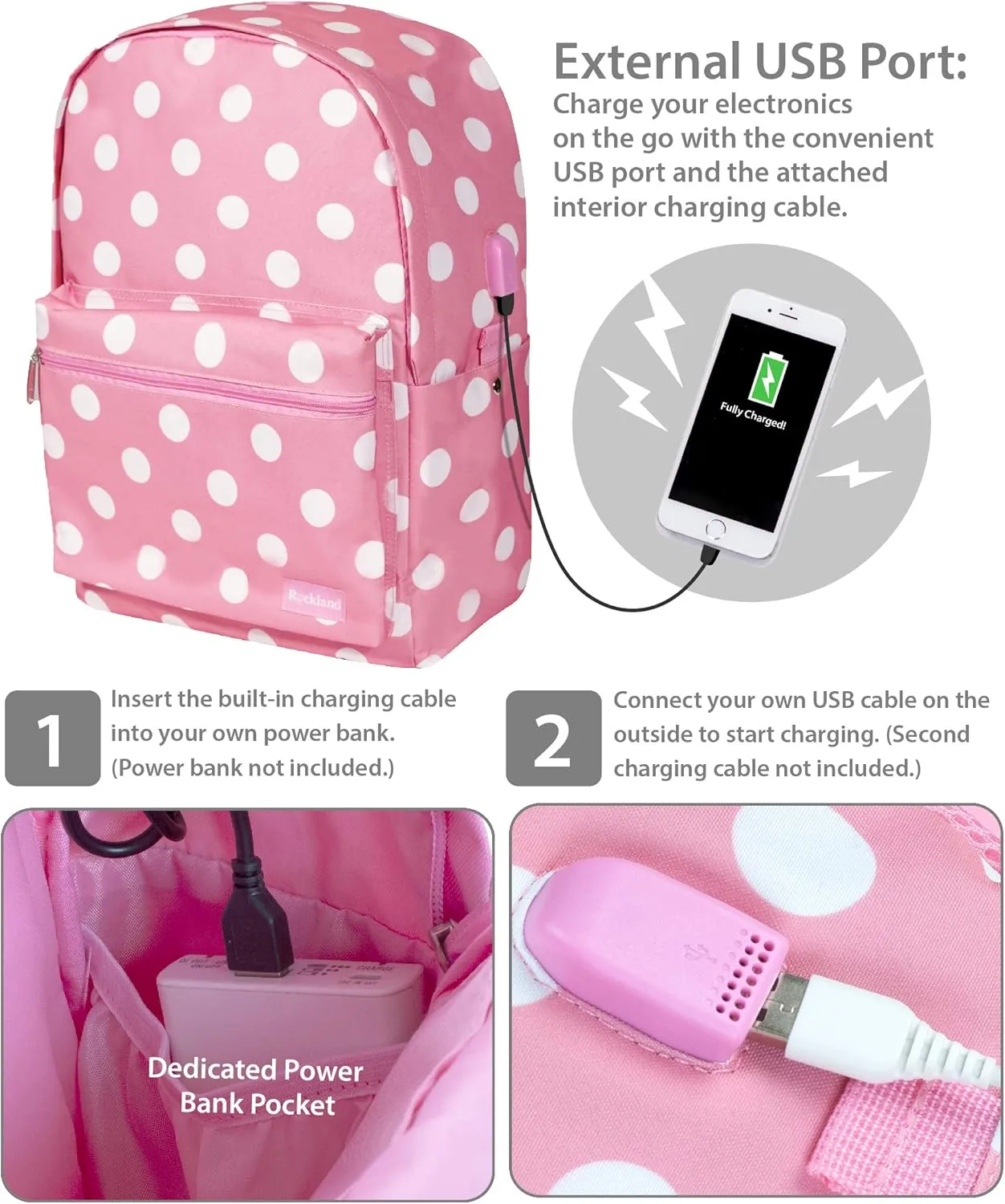 Rockland Classic Laptop Backpack, Pinkdot, Large