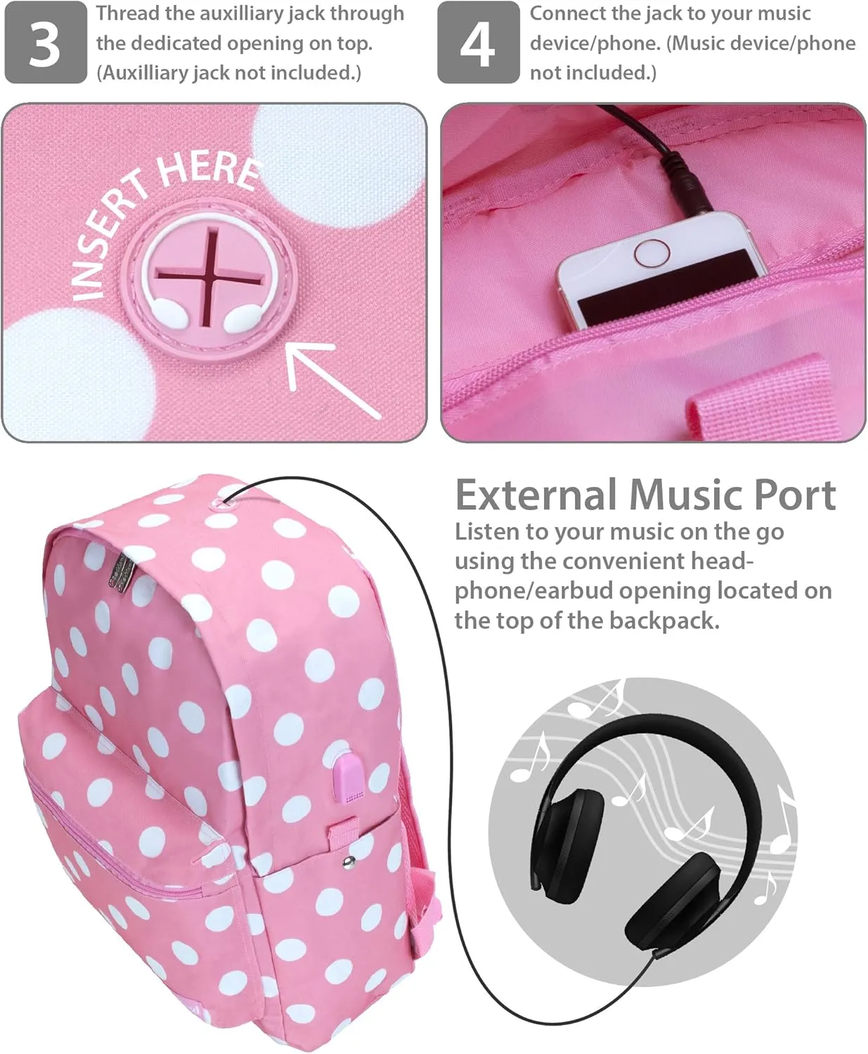 Rockland Classic Laptop Backpack, Pinkdot, Large