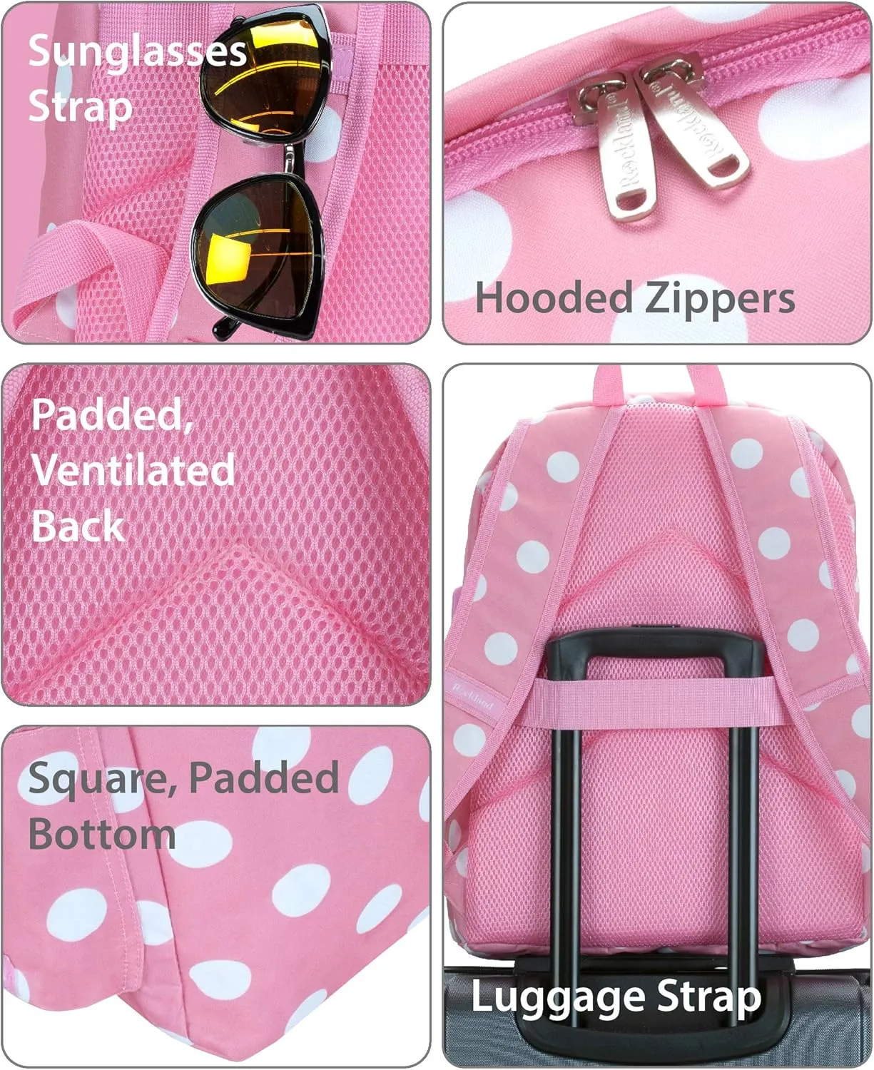 Rockland Classic Laptop Backpack, Pinkdot, Large
