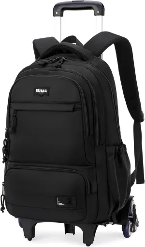 Rolling Backpack for Boys with 6 Wheels Roller Backpack Wheeled School Bag for Teen Boys Black