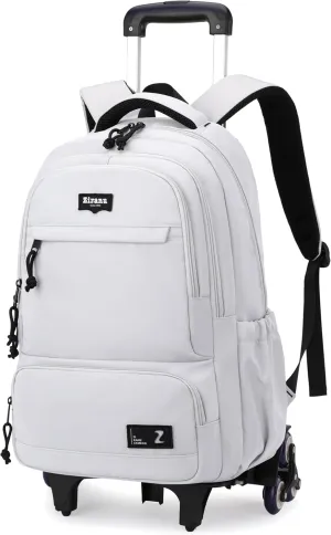 Rolling Backpack for Boys with Wheels Roller Backpack Wheeled School Bag for Teen Boys White