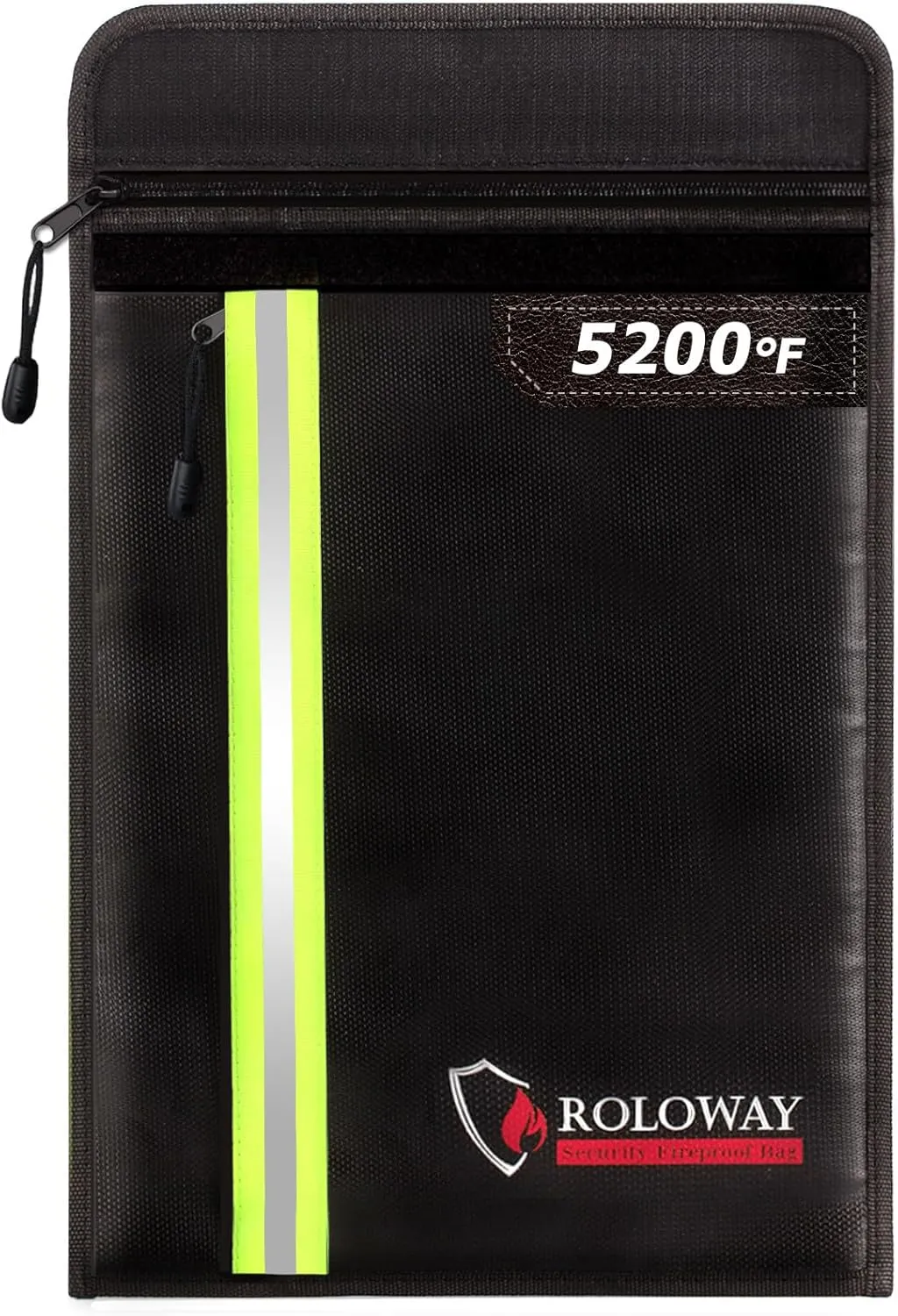 ROLOWAY Fireproof Document Bag (15.5 x 11.5 inch) with 2 Pockets and 5200℉ Aluminum Foil Layer, Fireproof Bag for Document Safe Fireproof Waterproof Document Bag, Fireproof Money Bag (Black)