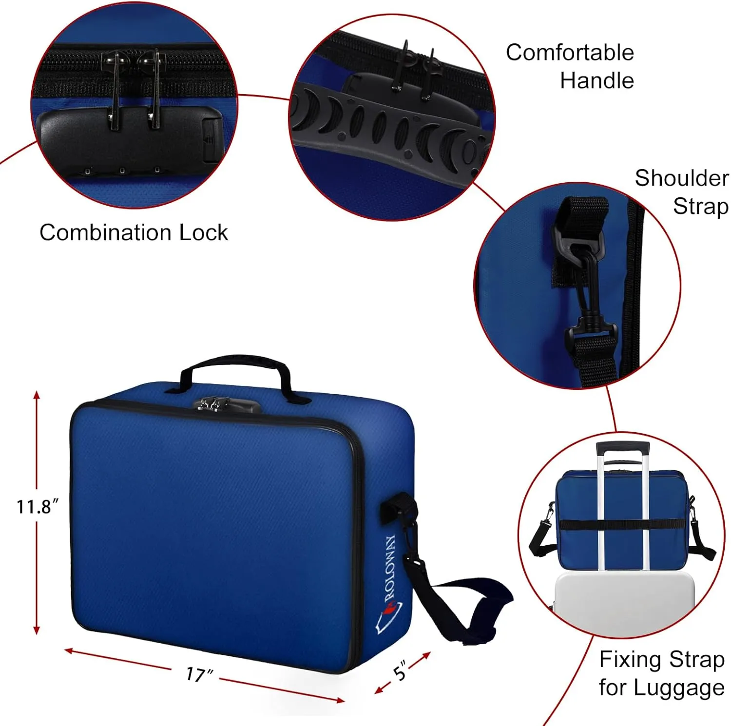 ROLOWAY Fireproof Document Bag with Lock (17 x 11.8 x 5 inch), Important Document Storage Bag with Multi-Layer File Organizers (Blue)