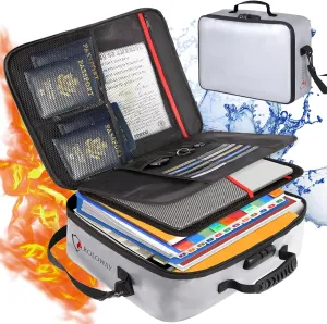 ROLOWAY Fireproof Document Bag with Lock (17 x 11.8 x 5 inch), Important Document Storage Bag with Multi-Layer File Organizers (Gray)