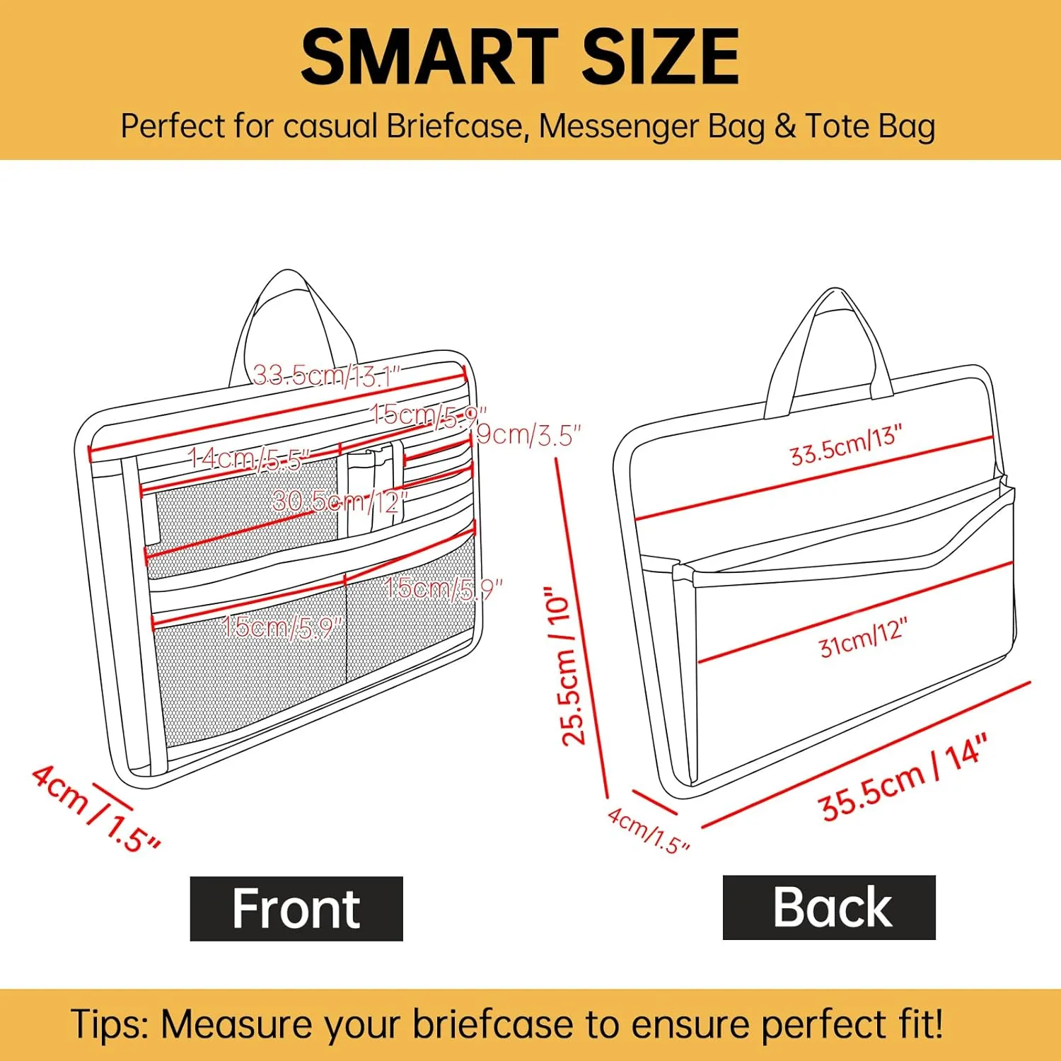 Rugged Organizer Insert for Briefcase Messenger Tote Bag Laptop iPad Computer Notebook Document