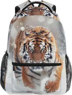 Running Tiger Winter Scene Backpack 3rd 4th 5th Grade School Bookbag Travel Laptop Daypack Bag Purse for Boys Girls Teens
