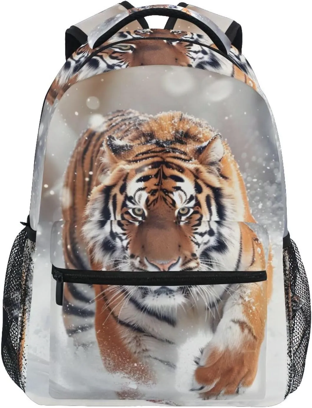Running Tiger Winter Scene Backpack 3rd 4th 5th Grade School Bookbag Travel Laptop Daypack Bag Purse for Boys Girls Teens