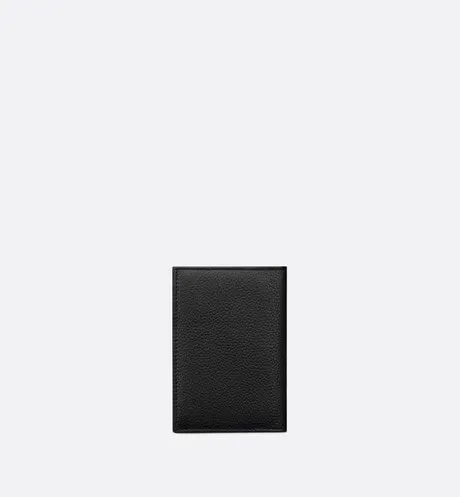Saddle Bi-Fold Card Holder • Black Grained Calfskin Leather Marquetry with Beige and Black Dior Oblique Jacquard