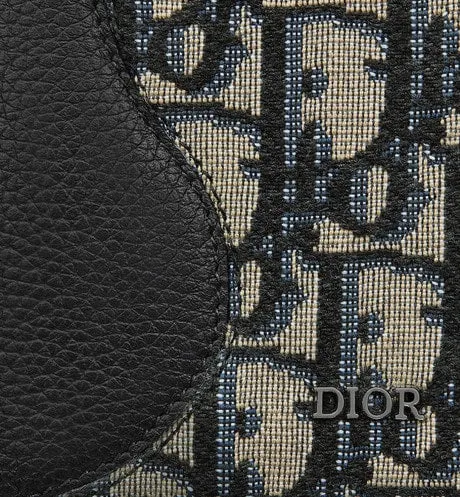 Saddle Bi-Fold Card Holder • Black Grained Calfskin Leather Marquetry with Beige and Black Dior Oblique Jacquard