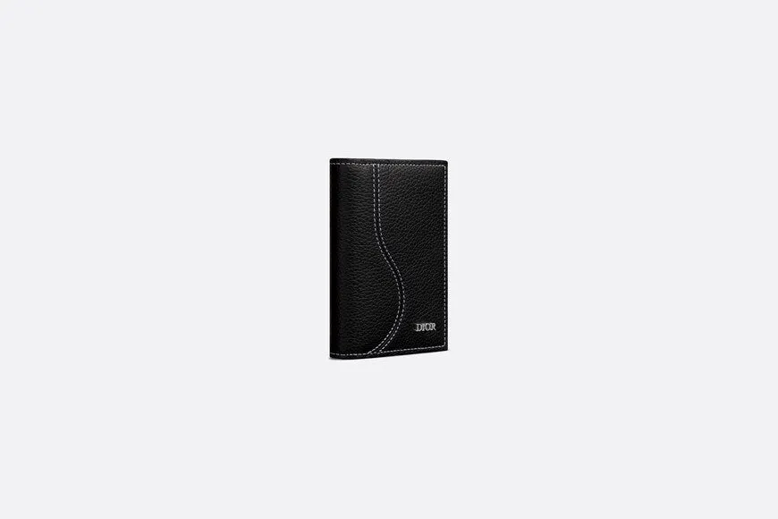 Saddle Bi-Fold Card Holder • Black Grained Calfskin Leather Marquetry