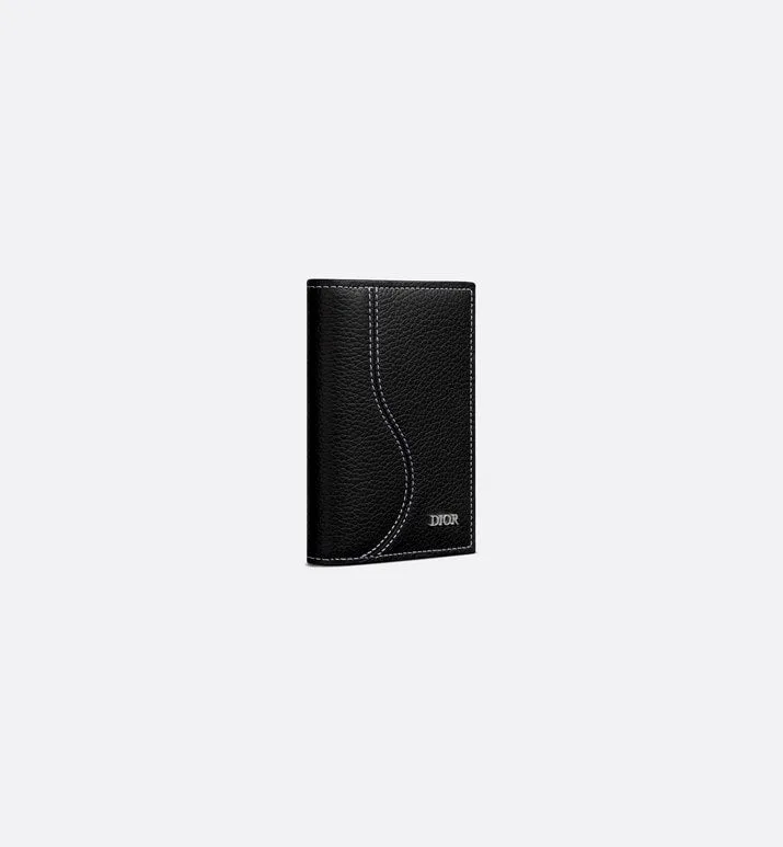 Saddle Bi-Fold Card Holder • Black Grained Calfskin Leather Marquetry