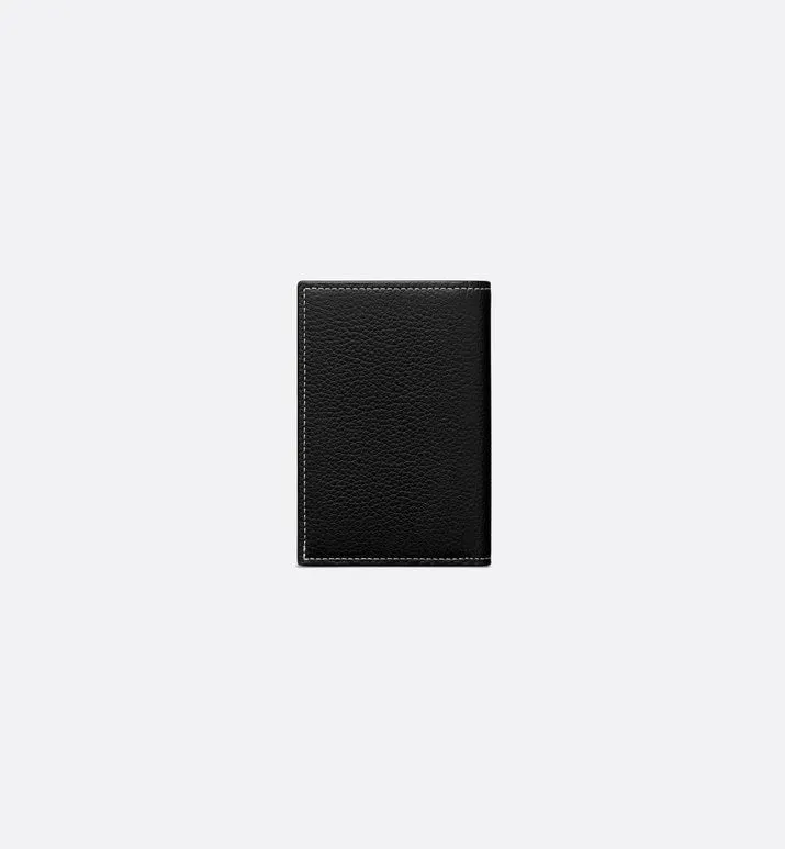 Saddle Bi-Fold Card Holder • Black Grained Calfskin Leather Marquetry