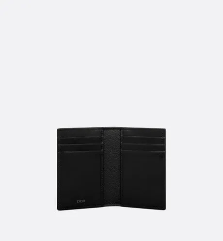 Saddle Bi-Fold Card Holder • Black Grained Calfskin Leather Marquetry