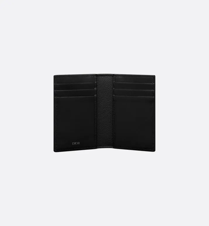 Saddle Bi-Fold Card Holder • Black Grained Calfskin Leather Marquetry