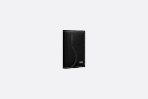 Saddle Bi-Fold Card Holder • Black Grained Calfskin Leather Marquetry