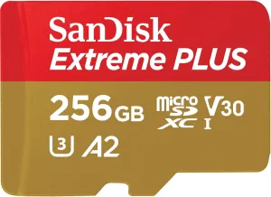 SanDisk Extreme Plus microSDXC UHS-I Card with Adapter, 256GB, SDSQXBD-256G-AN6MA