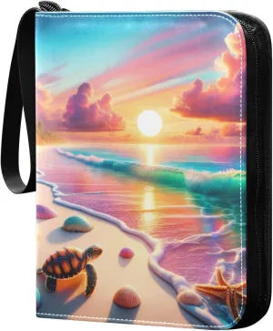 Sandy Beach Colorful Sunset Card Binder 4-Pockets, 400 Pockets Card Holder with 50 Removable Sleeves, Trading Card Collector Zipper Album Holder, Collector Album