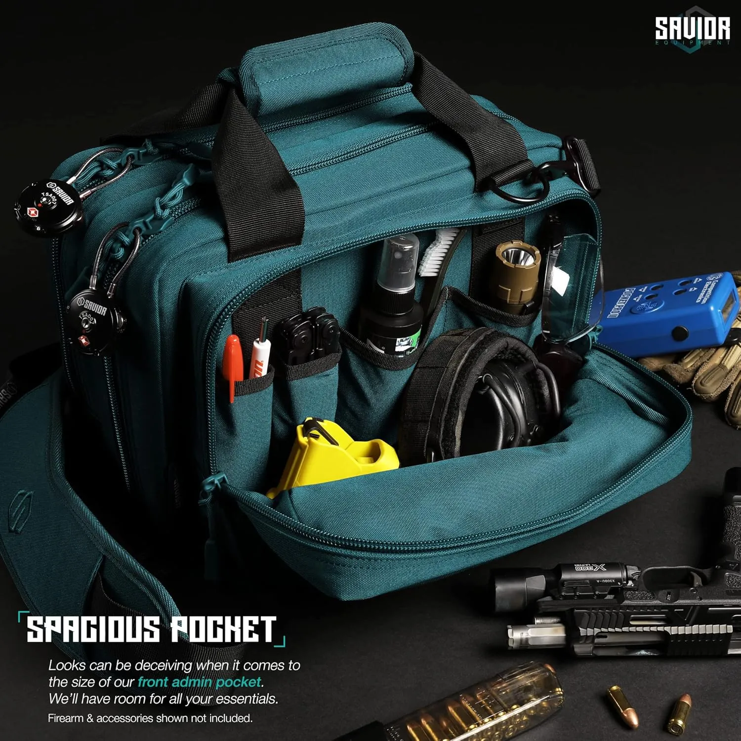 Savior Equipment Specialist Series Mini Range Bag Tactical Dual Pistol Handgun Revolver Hunting Bag Gun Carrying Case, X-Large Compartments w/Lockable Zippers, Deluxe Padded Shoulder Strap Included