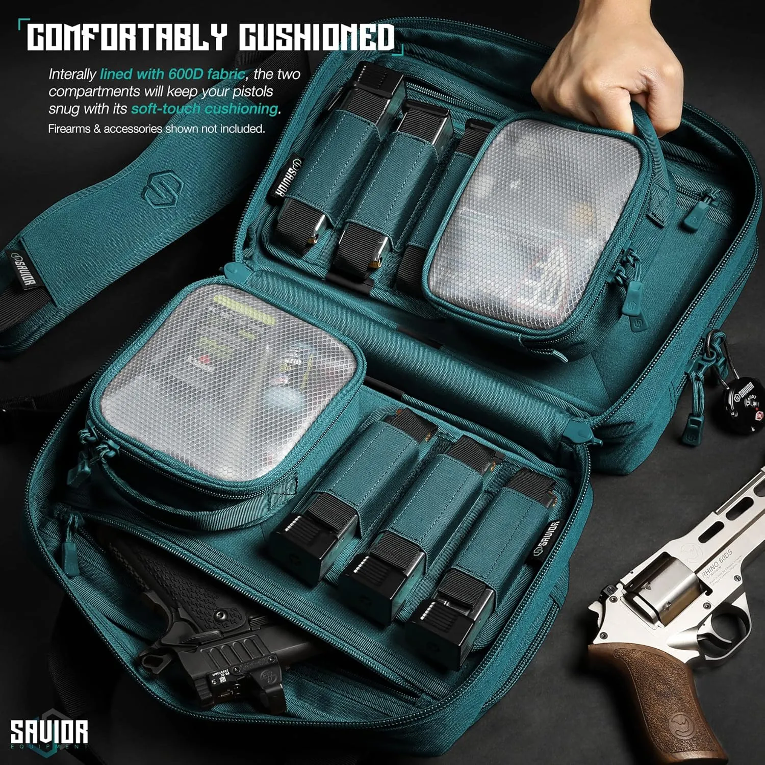 Savior Equipment Specialist Series Mini Range Bag Tactical Dual Pistol Handgun Revolver Hunting Bag Gun Carrying Case, X-Large Compartments w/Lockable Zippers, Deluxe Padded Shoulder Strap Included