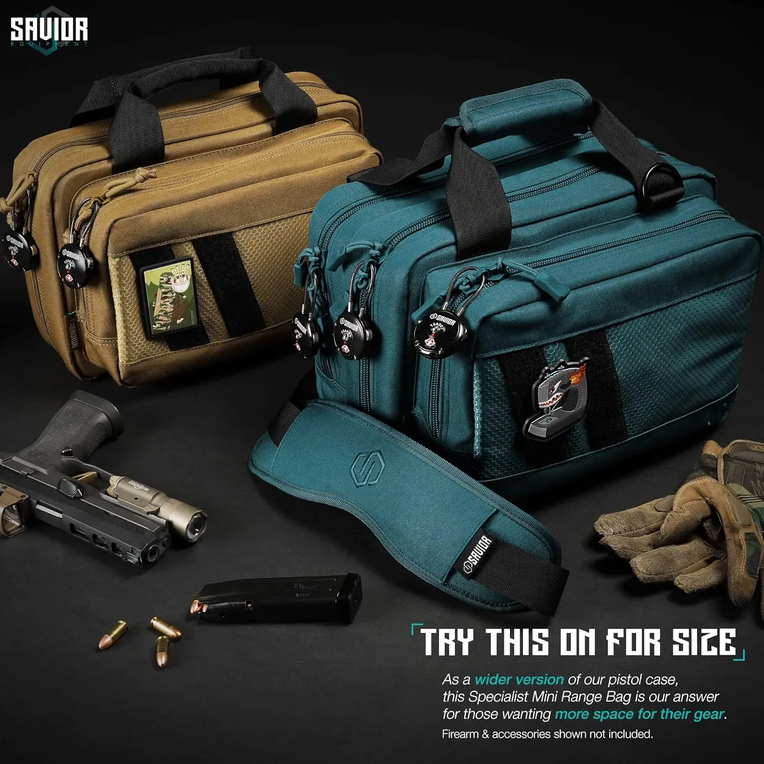 Savior Equipment Specialist Series Mini Range Bag Tactical Dual Pistol Handgun Revolver Hunting Bag Gun Carrying Case, X-Large Compartments w/Lockable Zippers, Deluxe Padded Shoulder Strap Included