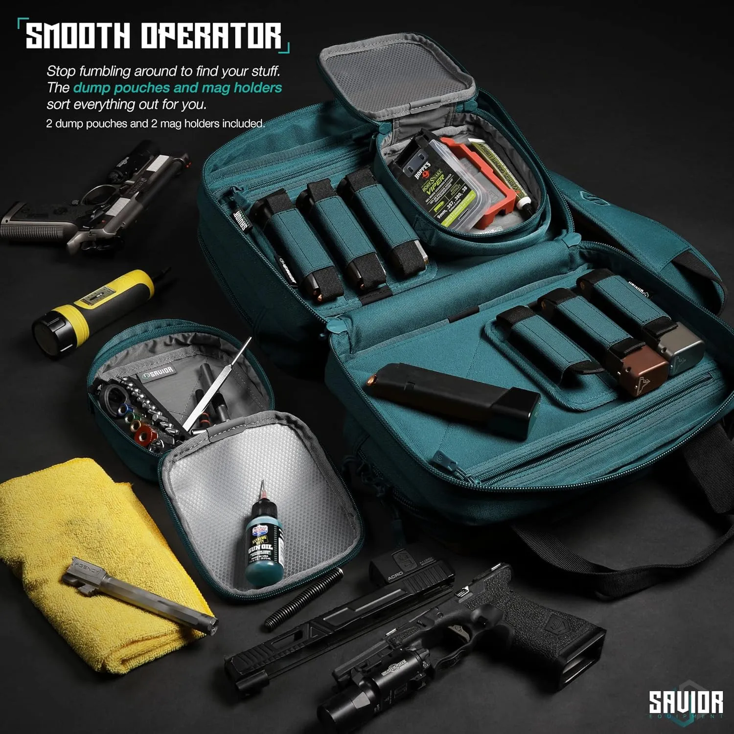 Savior Equipment Specialist Series Mini Range Bag Tactical Dual Pistol Handgun Revolver Hunting Bag Gun Carrying Case, X-Large Compartments w/Lockable Zippers, Deluxe Padded Shoulder Strap Included