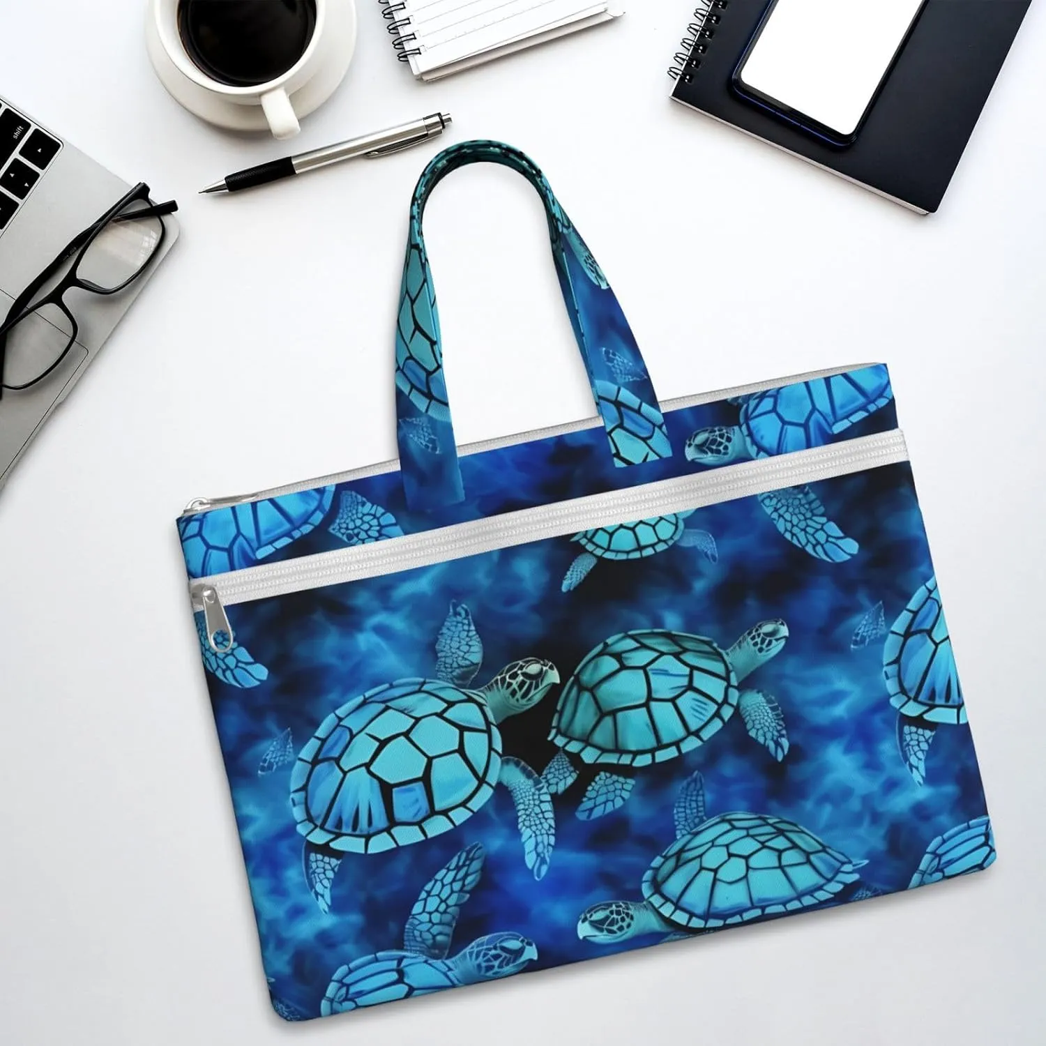 Sea Turtle-Blue Canvas Document Bag A4 File Organizer for School Supplies and Study