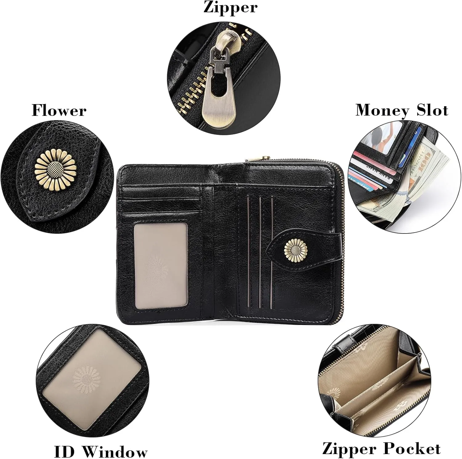 SENDEFN Small Womens Wallet Leather RFID Blocking with Multiple Card Slots and Zipper Coin Pocket
