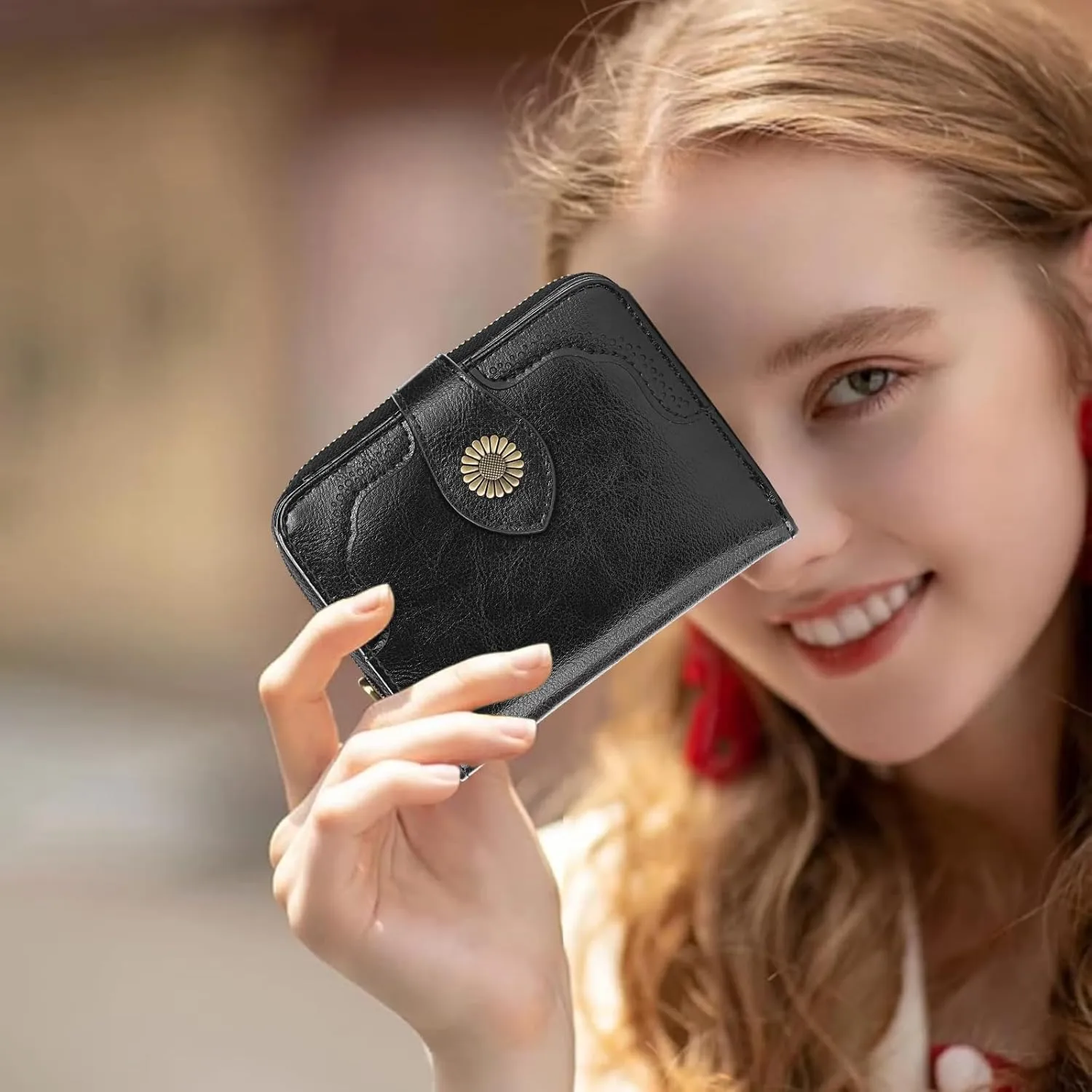 SENDEFN Small Womens Wallet Leather RFID Blocking with Multiple Card Slots and Zipper Coin Pocket