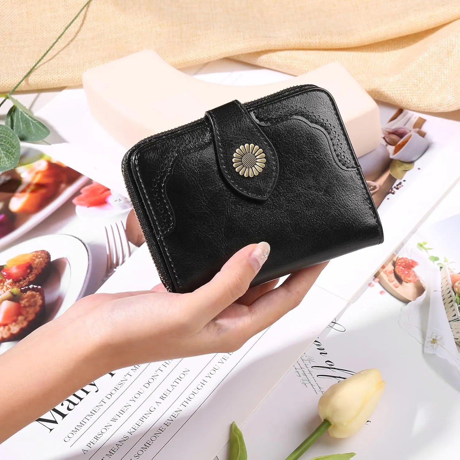 SENDEFN Small Womens Wallet Leather RFID Blocking with Multiple Card Slots and Zipper Coin Pocket