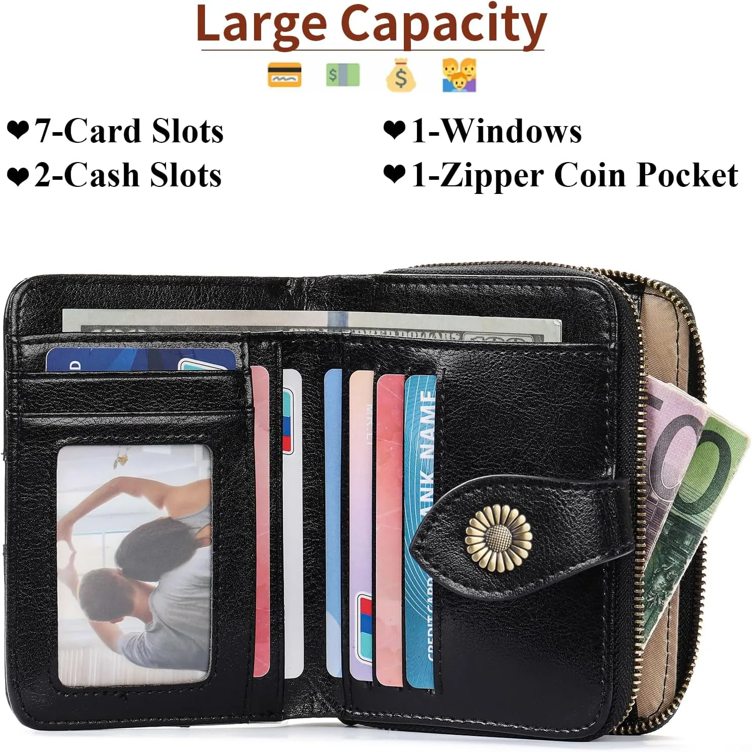SENDEFN Small Womens Wallet Leather RFID Blocking with Multiple Card Slots and Zipper Coin Pocket