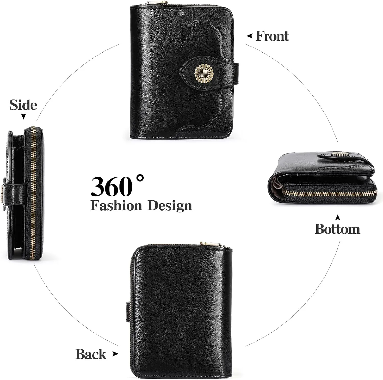 SENDEFN Small Womens Wallet Leather RFID Blocking with Multiple Card Slots and Zipper Coin Pocket
