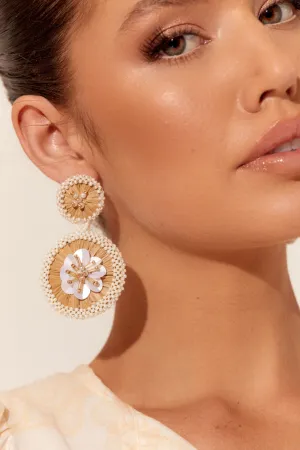 Sequin Centre Bead Edge Earrings - Natural White