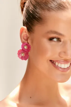 Sequin Floral Drop Earrings - Fuchsia