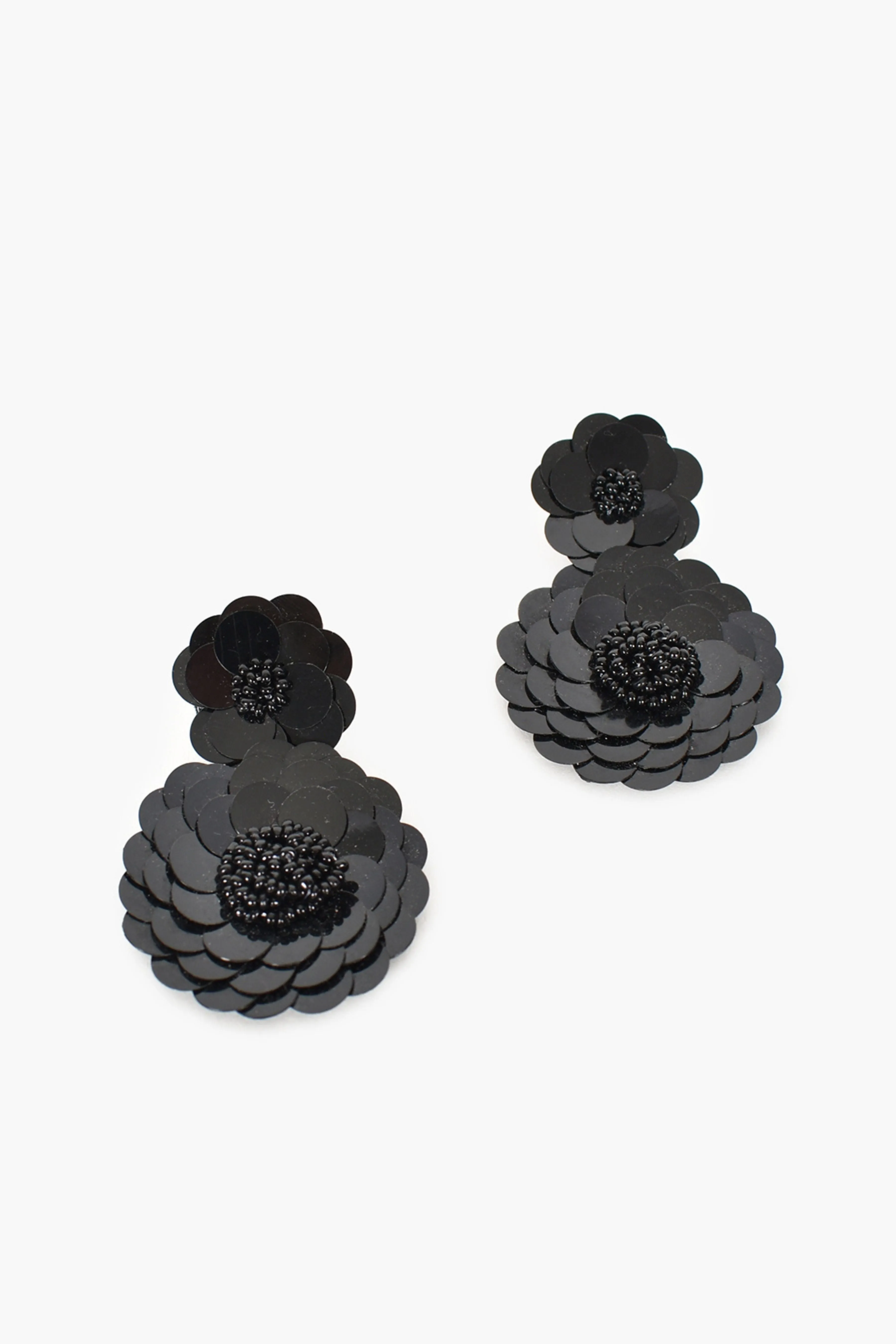 Sequin Floral Earrings - Black