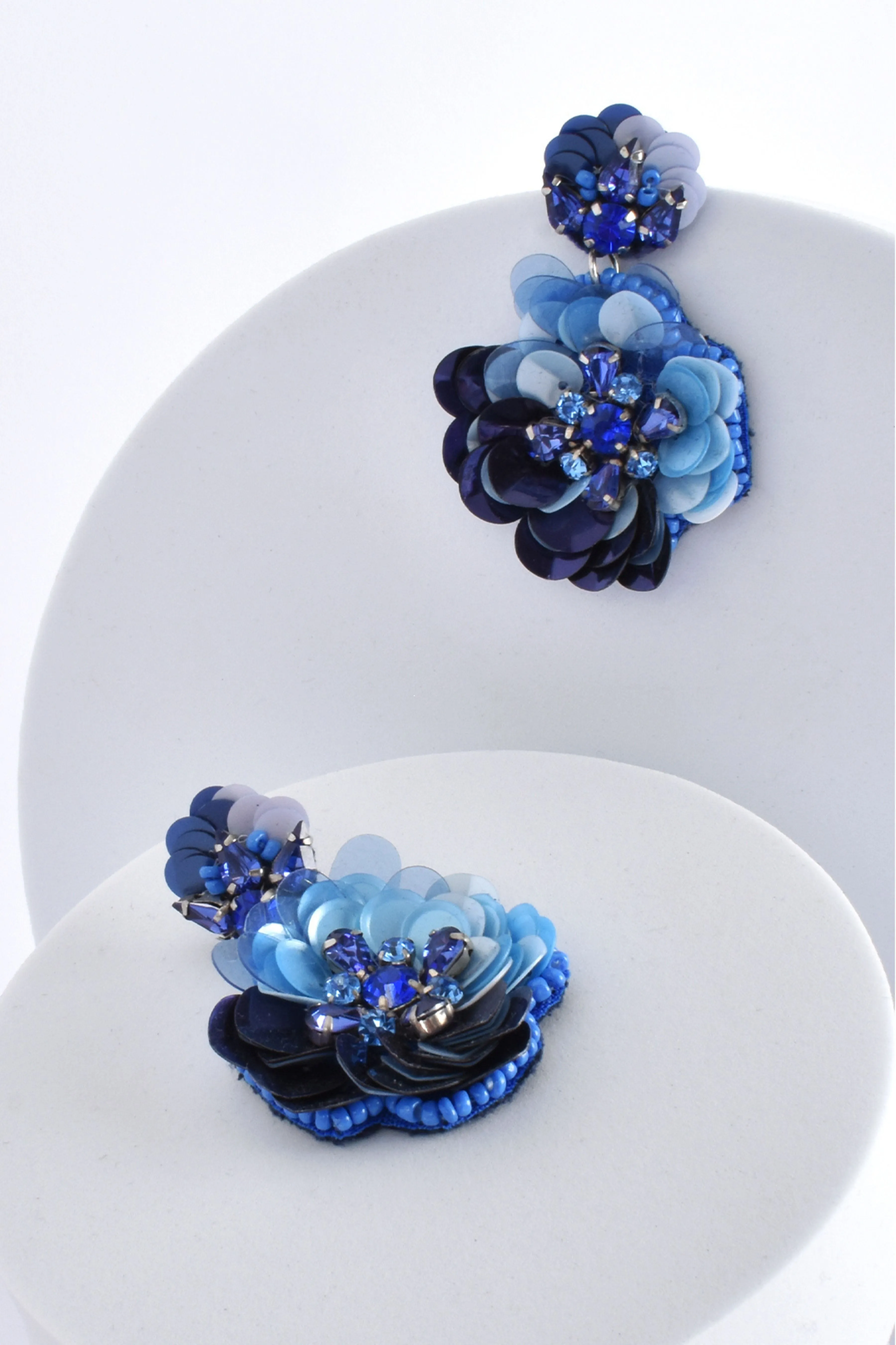 Sequin Floral Event Earrings - Blue Multi