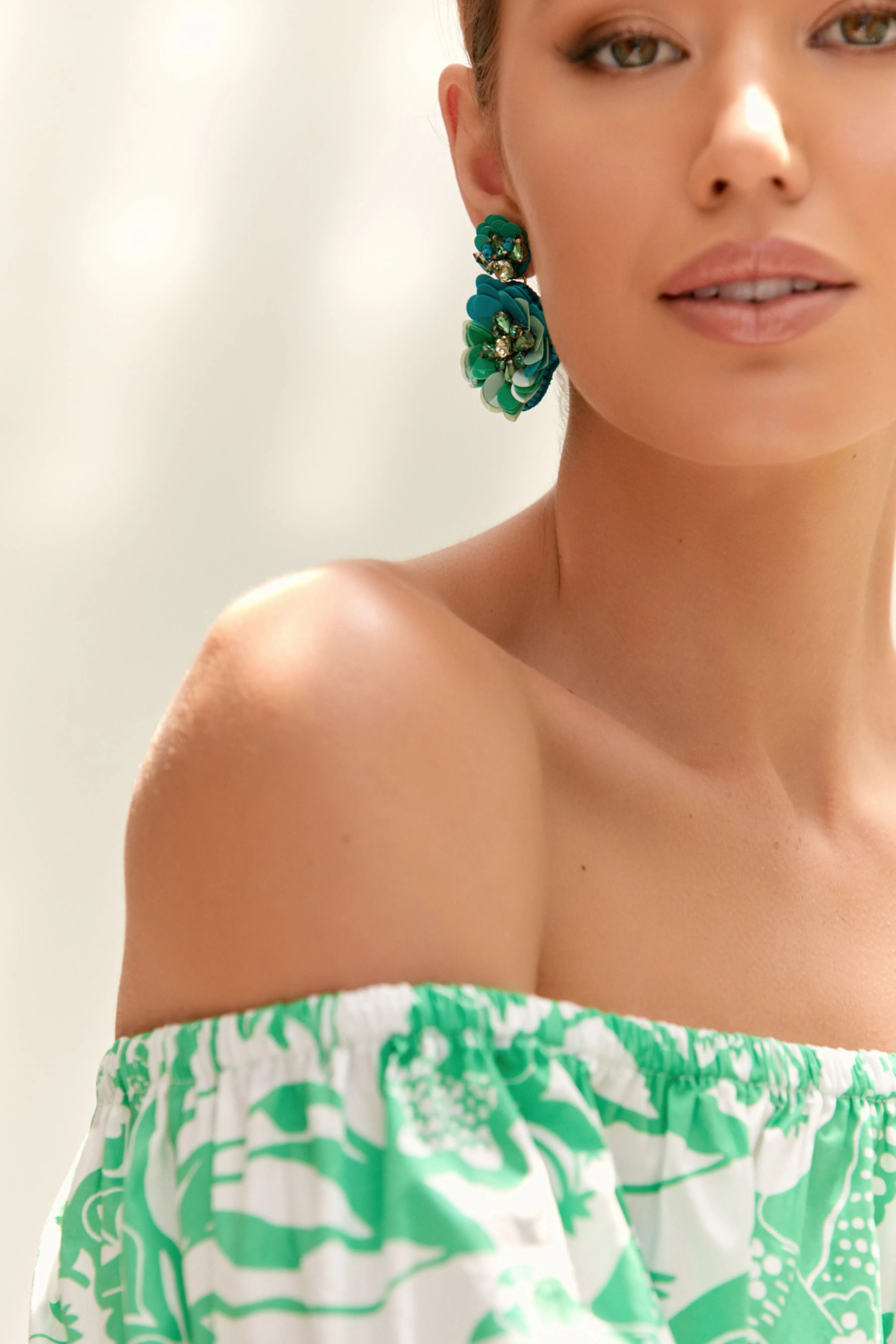 Sequin Floral Event Earrings - Green Multi