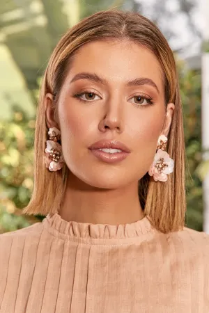 Sequin Floral Event Earrings - Peach Multi