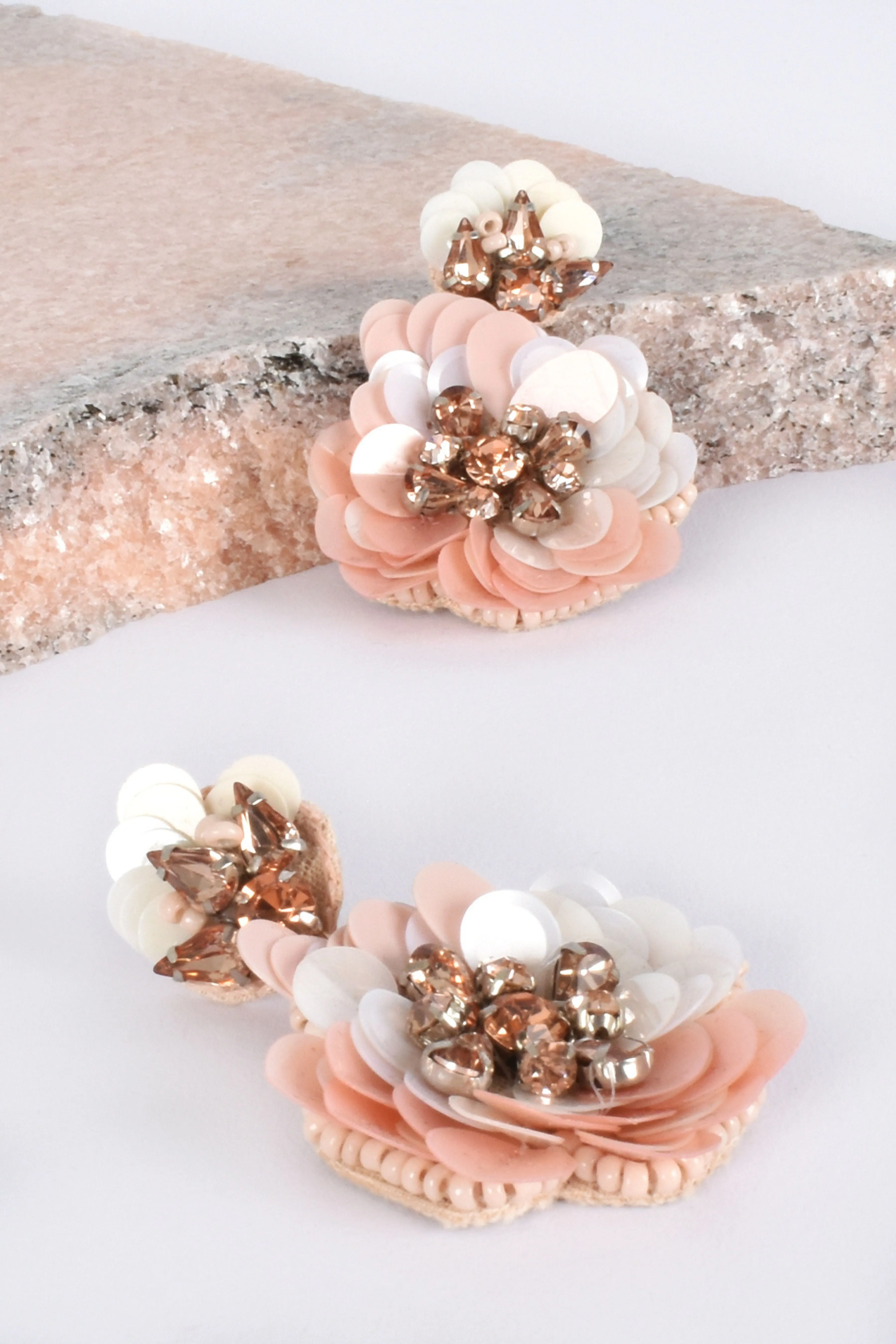 Sequin Floral Event Earrings - Peach Multi