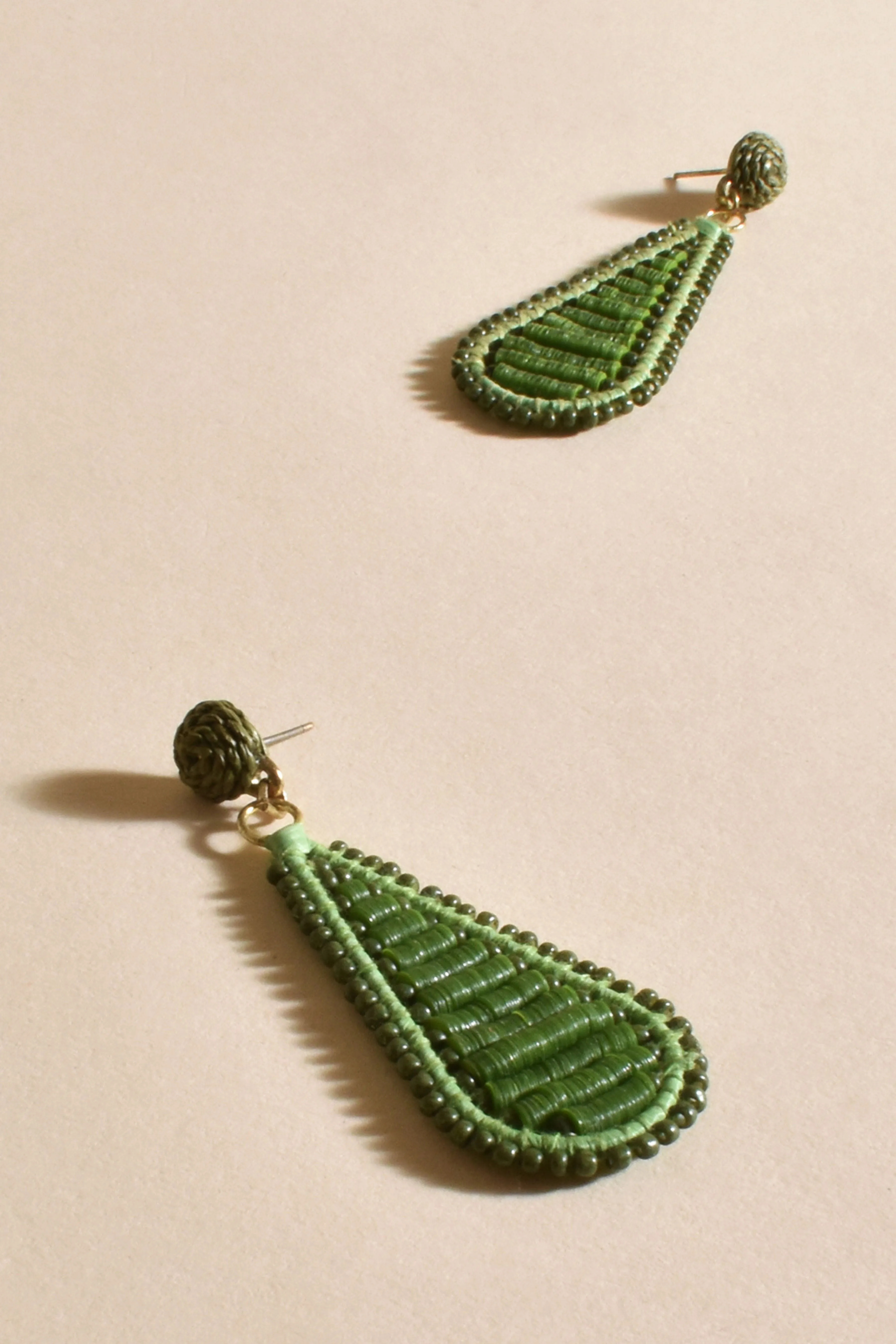 Sequin Panels Teardrop Earrings - Green Gold