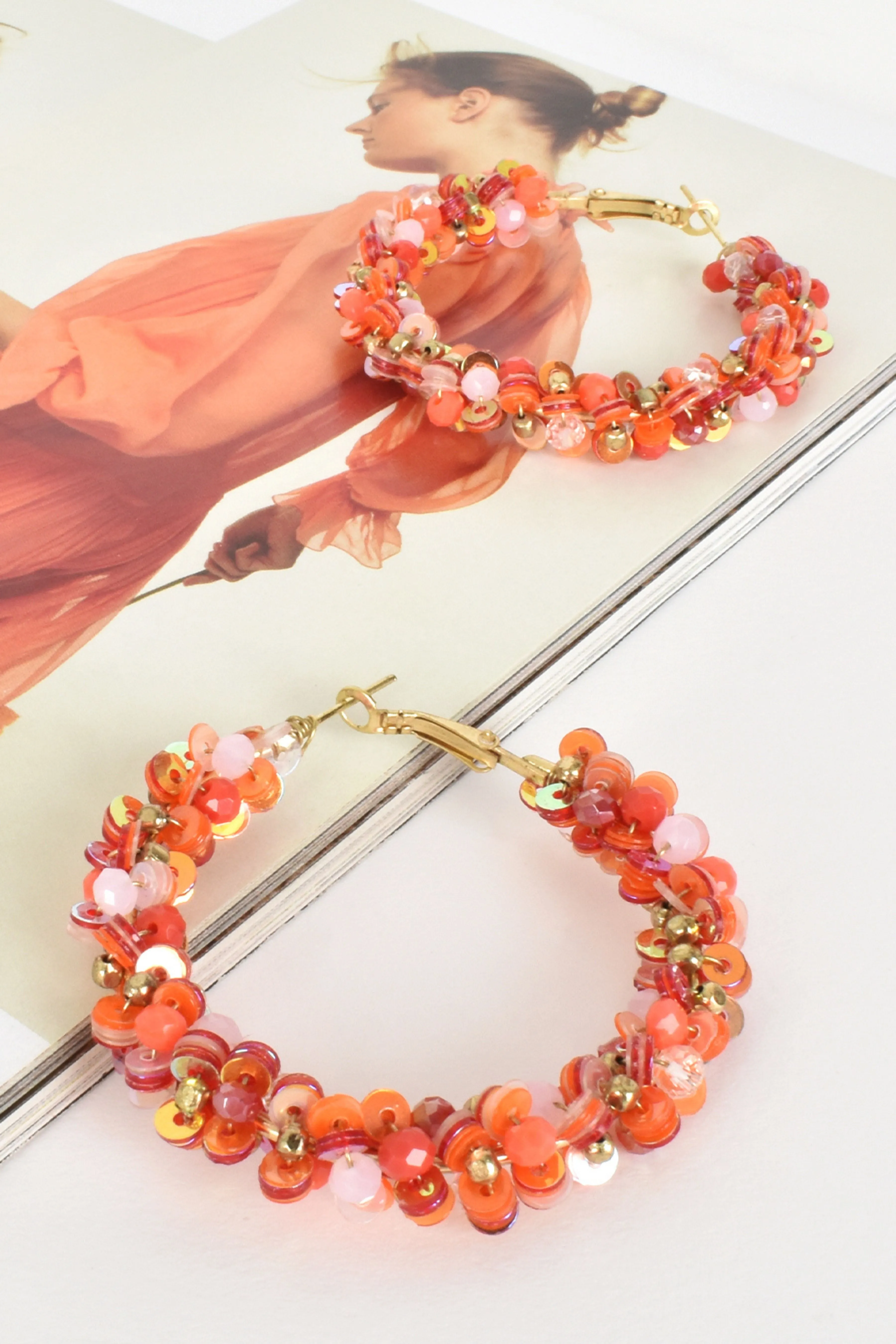 Sequin Party Hoops - Orange