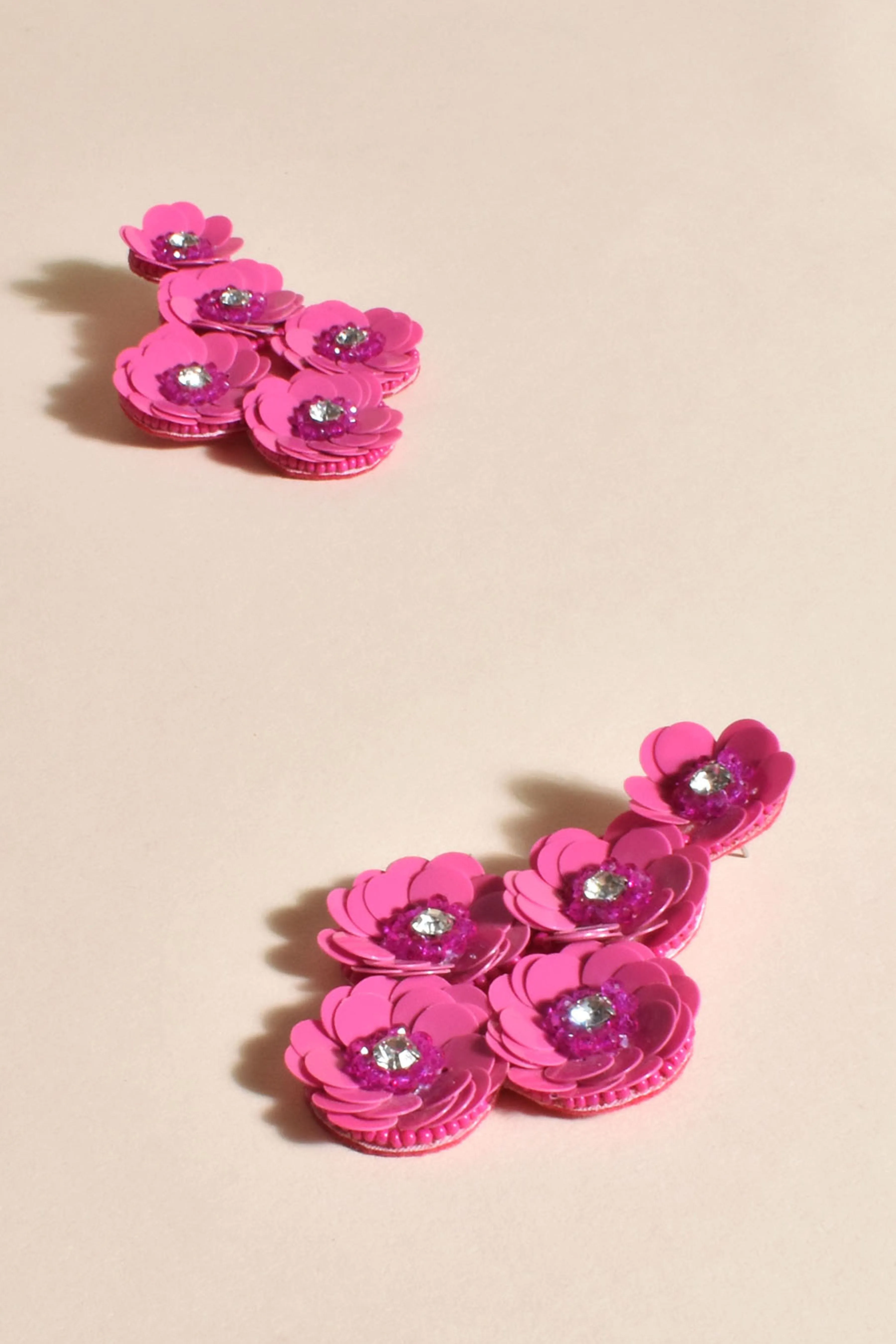 Sequinned Floral Event Earrings - Hot Pink
