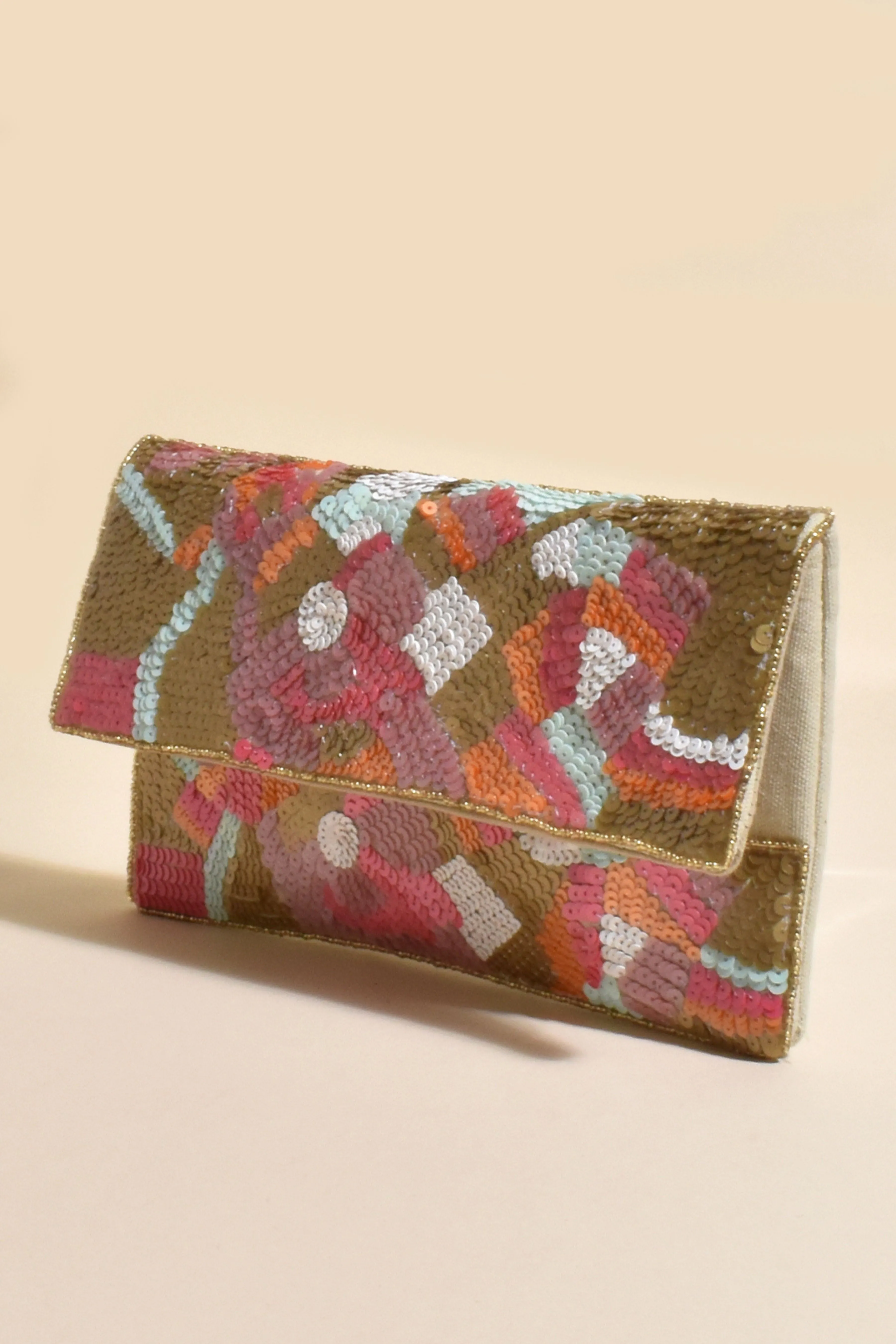Sequinned Floral Flap Over Clutch - Multi
