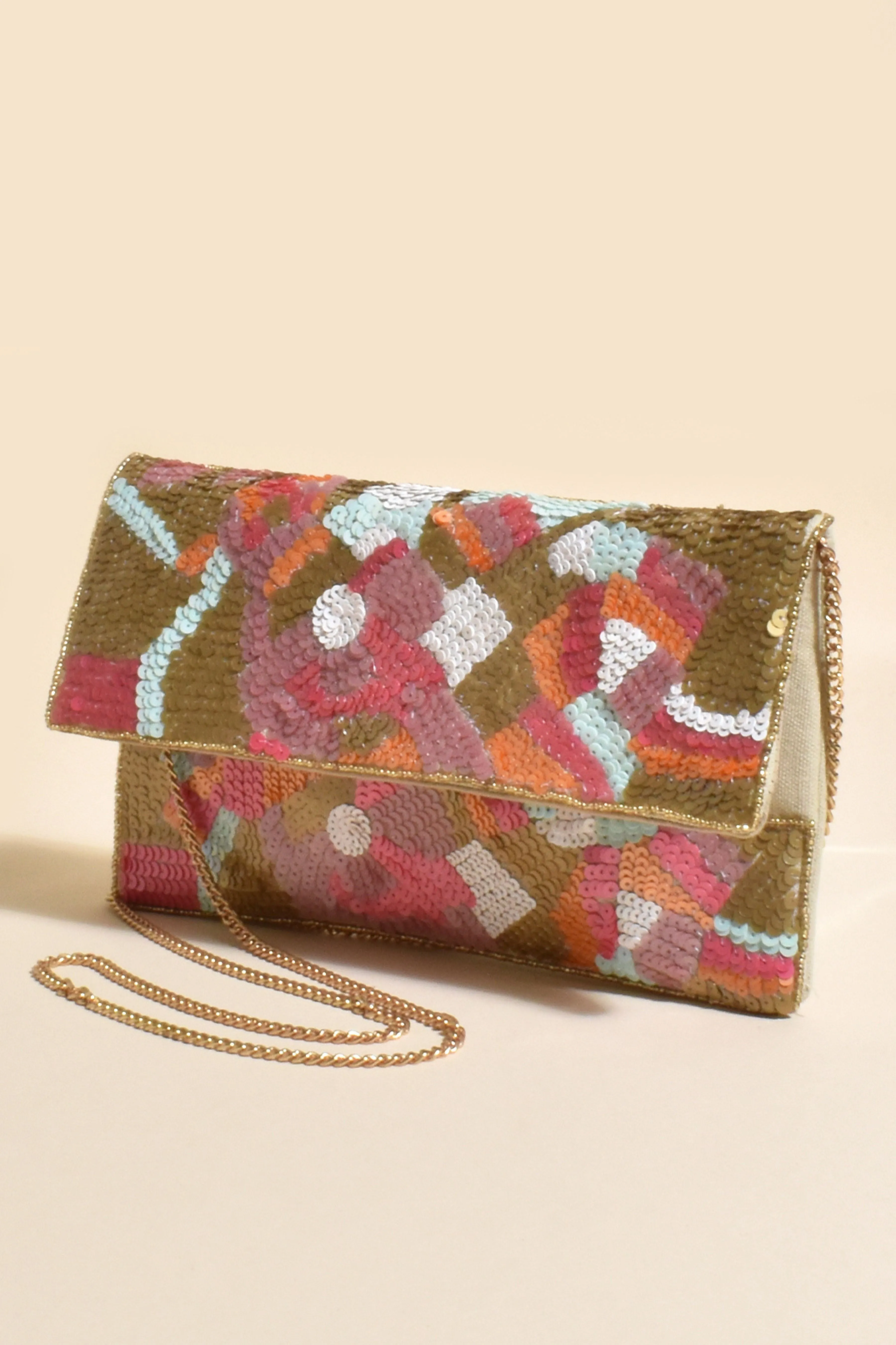 Sequinned Floral Flap Over Clutch - Multi