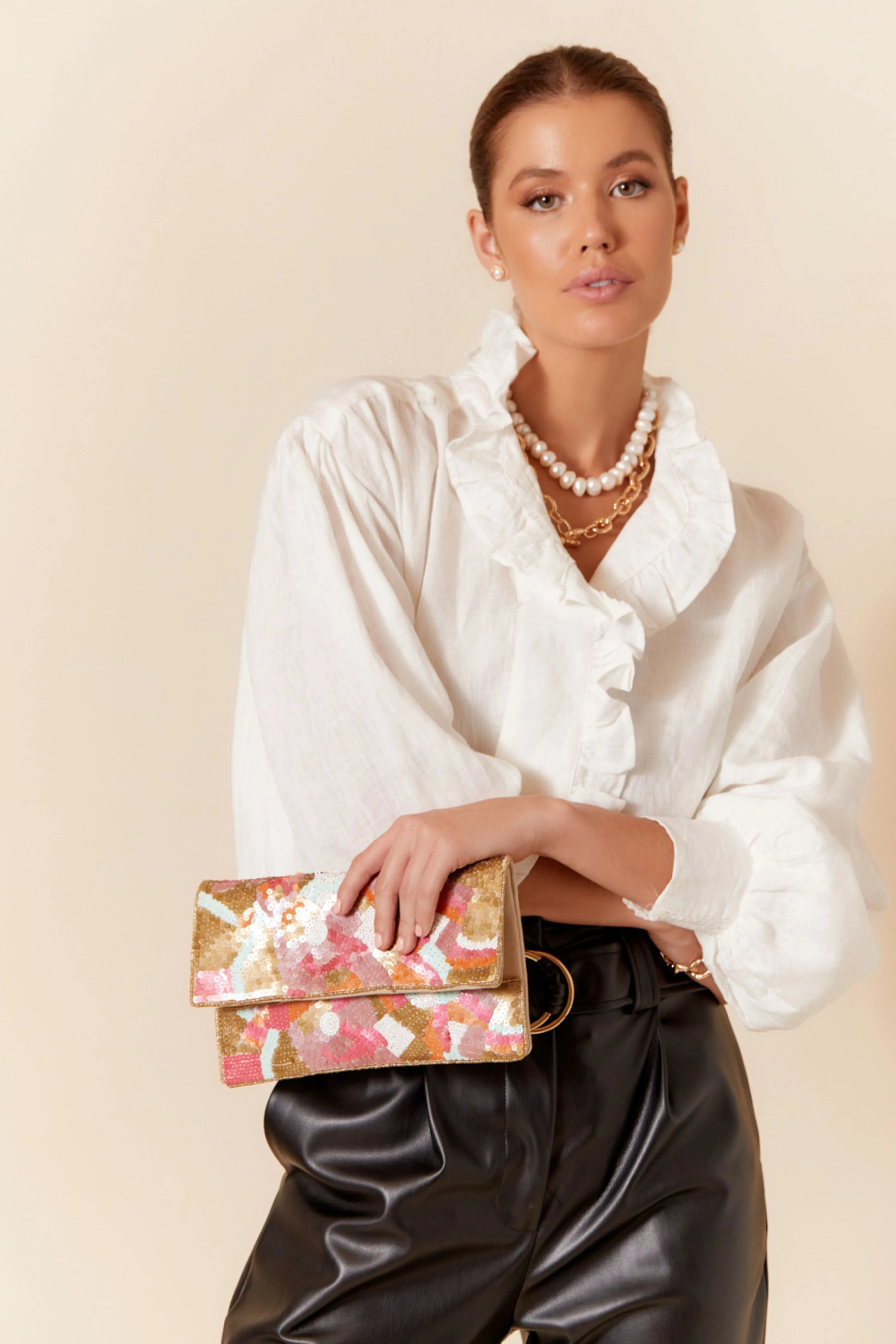 Sequinned Floral Flap Over Clutch - Multi