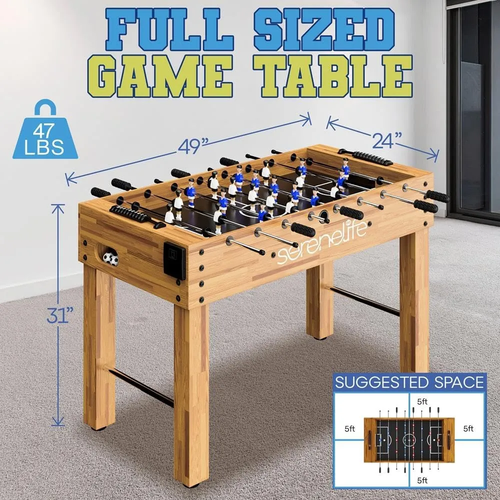 SereneLife 48in Foosball Table, Competition Sized Set with 2 Balls and 2 Cup Holders for Indoor Family Arcade Game Room