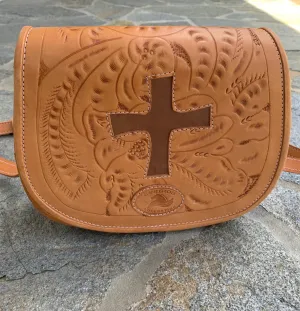 Sergios Vintage Saddle bag, HandTooled , natural leather