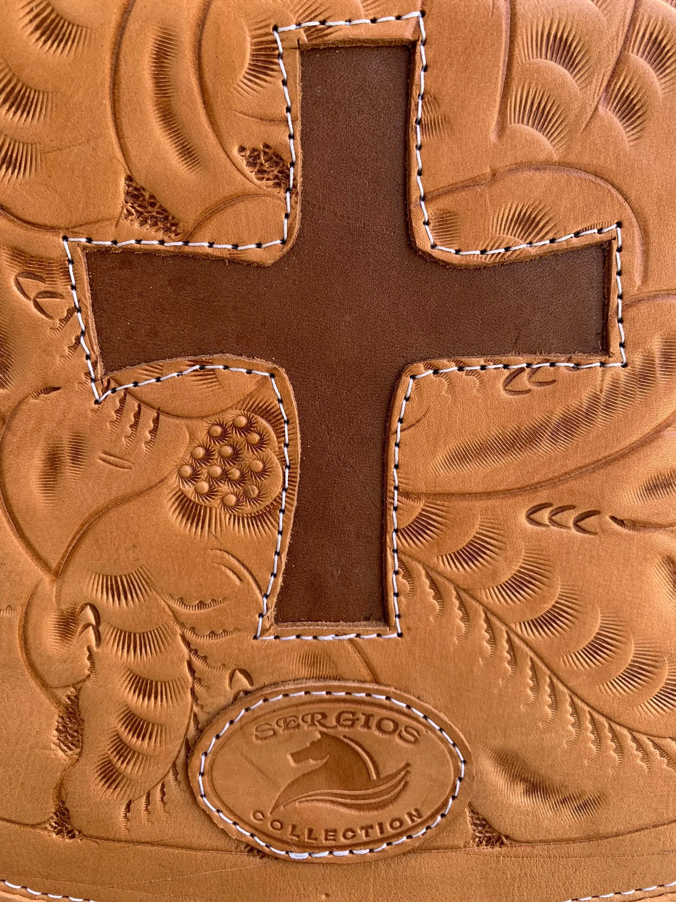 Sergios Vintage Saddle bag, HandTooled , natural leather